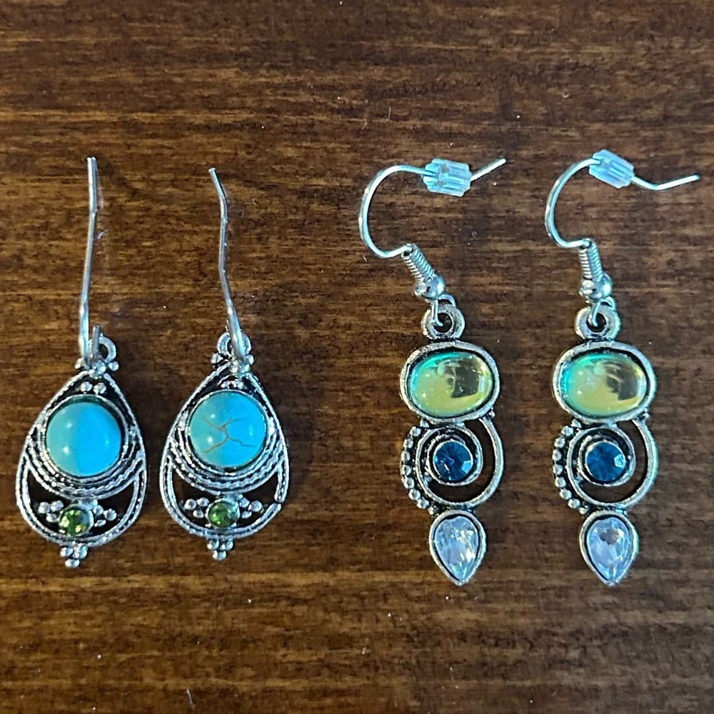 Silver-tone Dangle Earrings - 2 Pairs